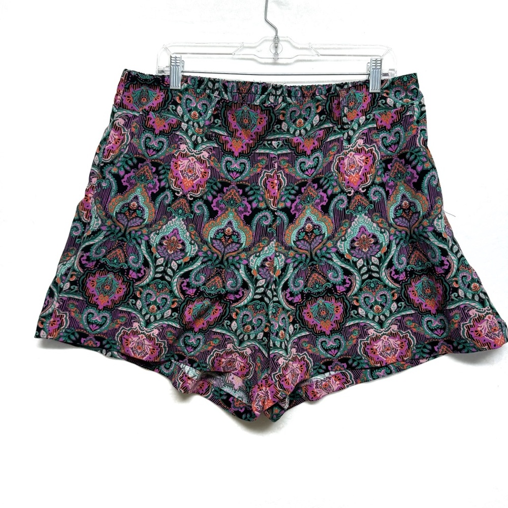 Torrid Shorts Women's Plus Size 1X Pink Floral Tie Waist Paisley Black Purple